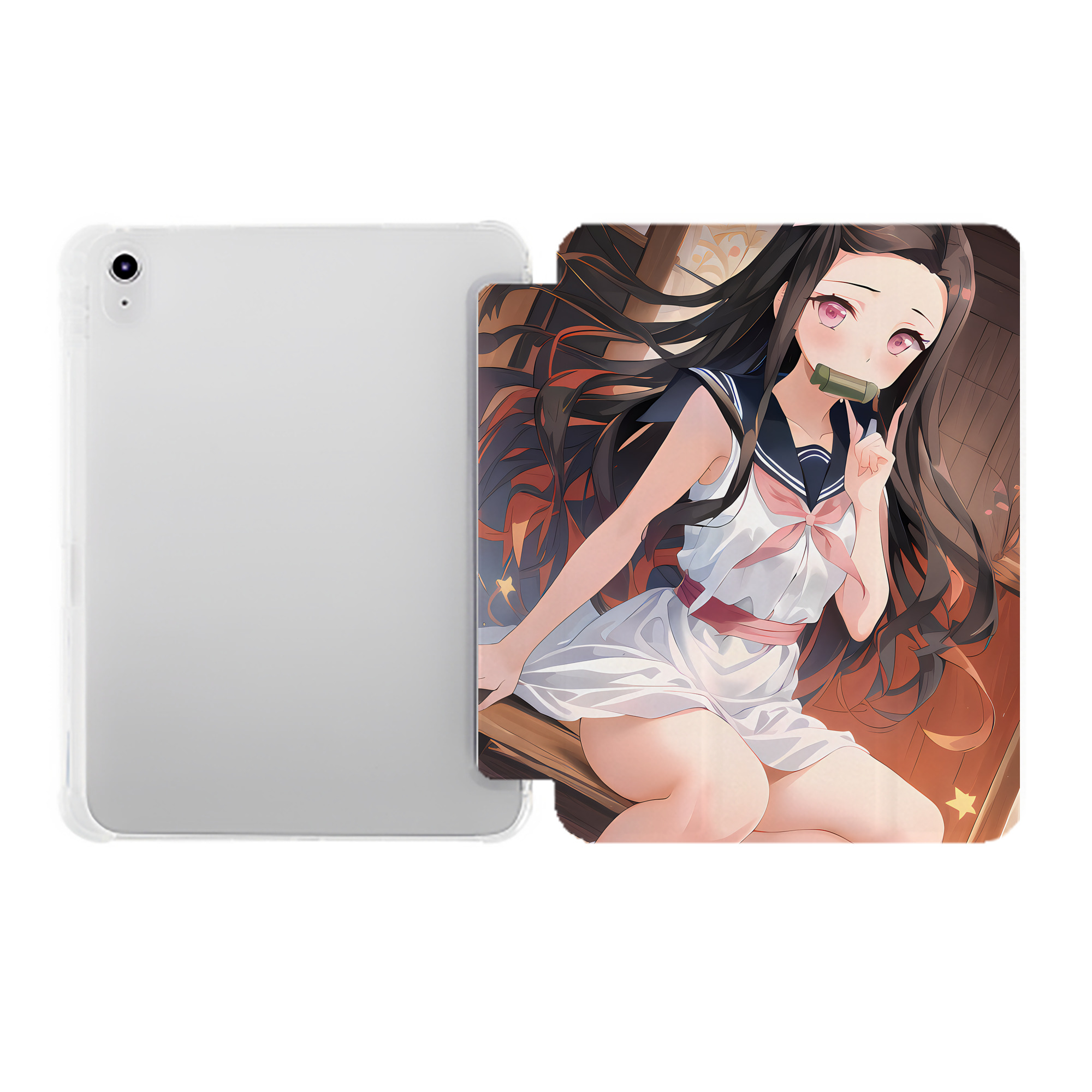（画像用） 鬼滅の刃（きめつのやいば）竈門 禰󠄀豆子／かまど ねずこ Kamado Nezuko IPad ケース ペン収納付き 三つ折りスタンド PUレザー×シリコン 対応機種9.5/10.5/10.9インチ